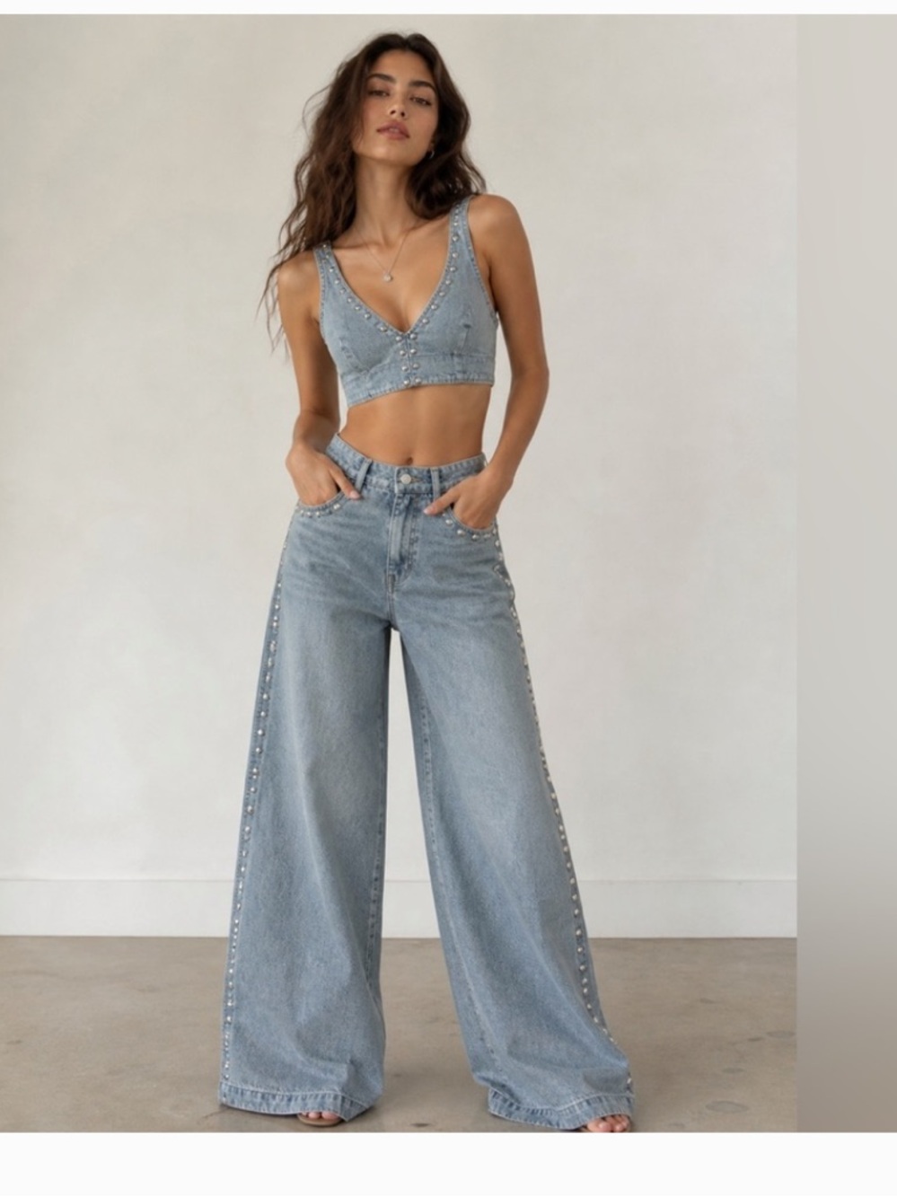 House of Harlow 1960 studded wide leg jean